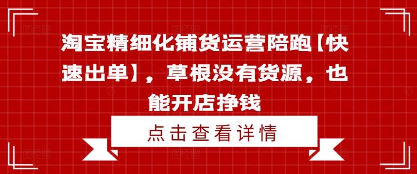 淘宝精细化铺货运营陪跑【快速出单】，草根没有货源，也能开店挣钱-云库资源