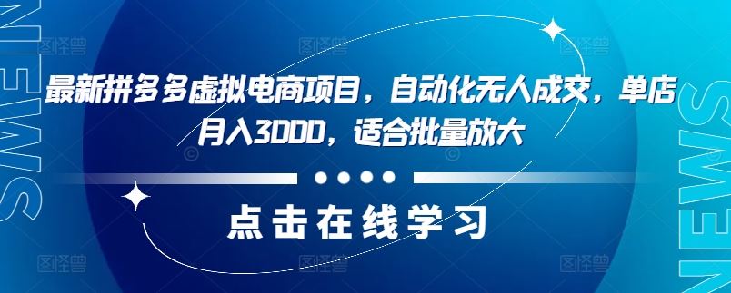 最新拼多多虚拟电商项目，自动化无人成交，单店月入3000，适合批量放大-云库资源