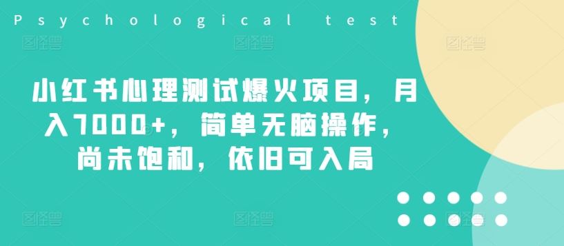 小红书心理测试爆火项目，月入7000+，简单无脑操作，尚未饱和，依旧可入局-云库资源