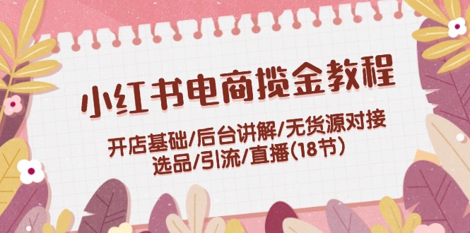 小红书电商揽金教程：开店基础/后台讲解/无货源对接/选品/引流/直播(18节)-云库资源
