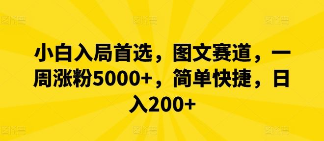 小白入局首选，图文赛道，一周涨粉5000+，简单快捷，日入200+-云库资源