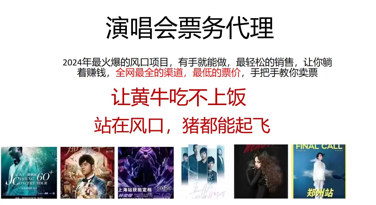 （12111期）演唱会门票代理，2024年低价票，小白能上手，手把手教你卖票，日入2000+-云库资源