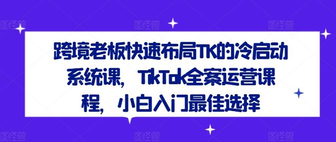 跨境老板快速布局TK的冷启动系统课，TikTok全案运营课程，小白入门最佳选择-云库资源