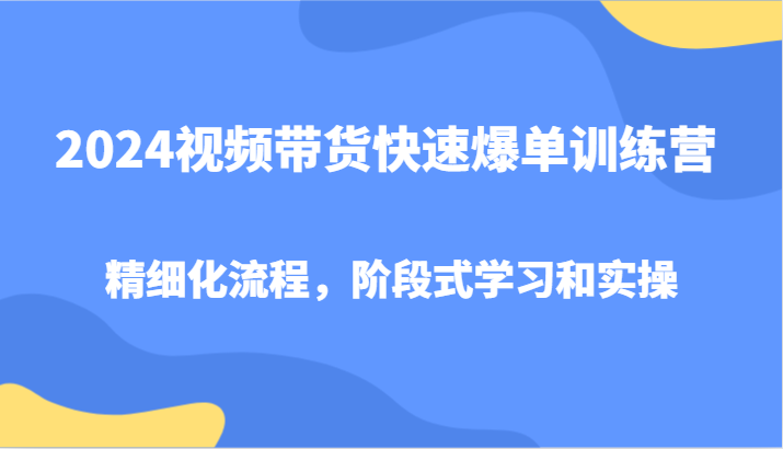 2024视频带货快速爆单训练营，精细化流程，阶段式学习和实操-云库资源