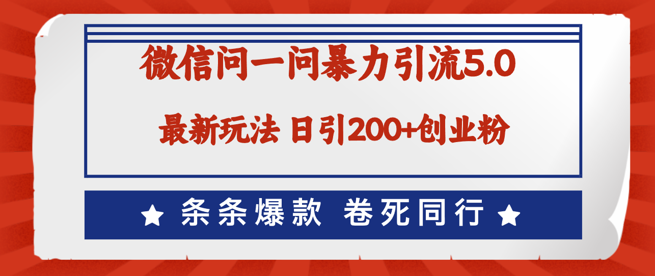 （12240期）微信问一问最新引流5.0，日稳定引流200+创业粉，加爆微信，卷死同行-云库资源