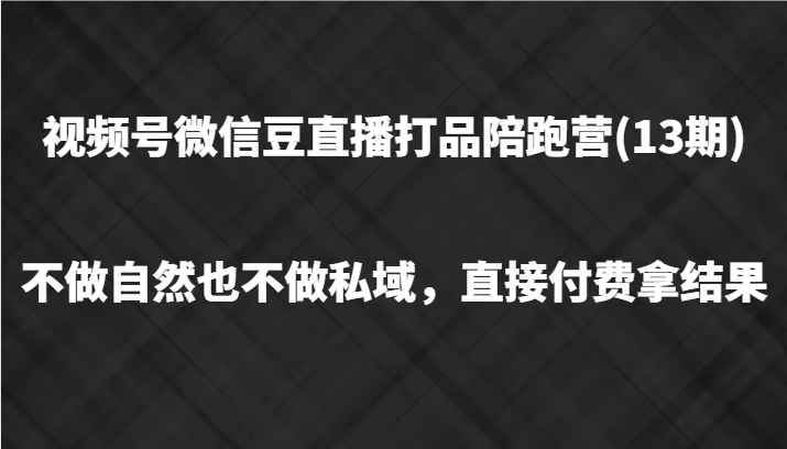 视频号微信豆直播打品陪跑(13期)，不做不自然流不做私域，直接付费拿结果-云库资源