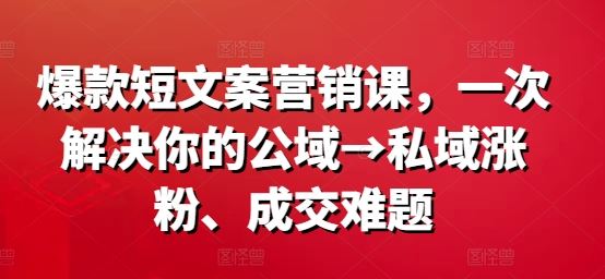 爆款短文案营销课，一次解决你的公域→私域涨粉、成交难题-云库资源