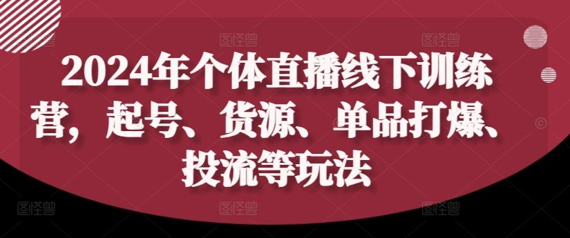 2024年个体直播训练营，起号、货源、单品打爆、投流等玩法-云库资源