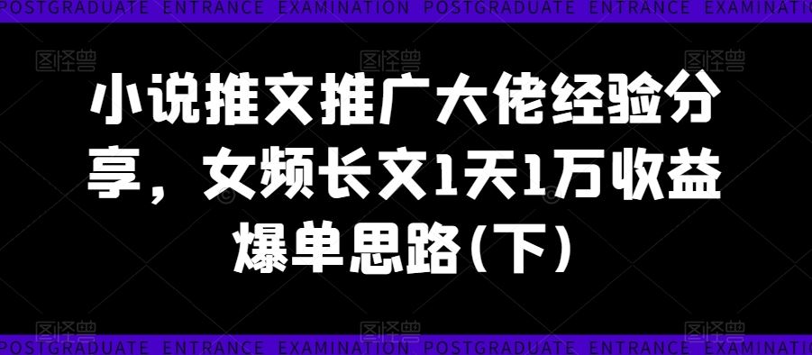 小说推文推广大佬经验分享，女频长文1天1万收益爆单思路(下)-云库资源