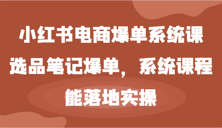 小红书电商爆单系统课-选品笔记爆单，系统课程，能落地实操-云库资源