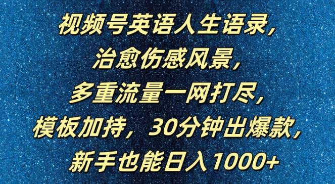 视频号英语人生语录，多重流量一网打尽，模板加持，30分钟出爆款，新手也能日入1000+【揭秘】-云库资源