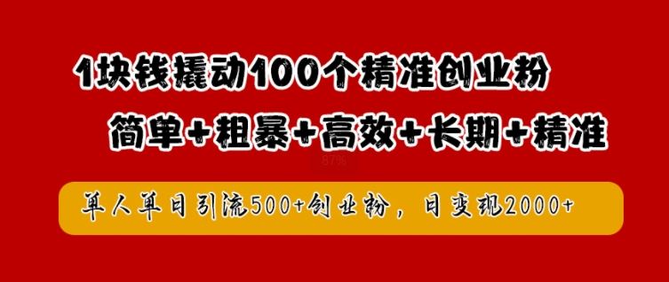 1块钱撬动100个精准创业粉，简单粗暴高效长期精准，单人单日引流500+创业粉，日变现2k【揭秘】-云库资源