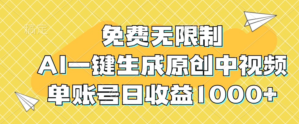 免费无限制，AI一键生成原创中视频，单账号日收益1000+-云库资源