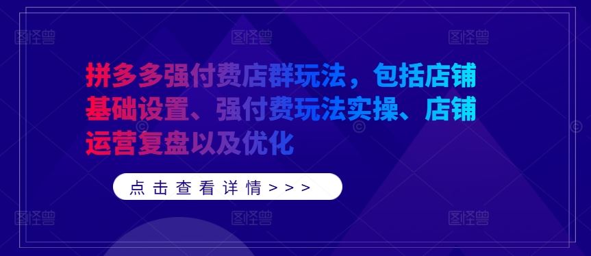 拼多多强付费店群玩法，包括店铺基础设置、强付费玩法实操、店铺运营复盘以及优化-云库资源