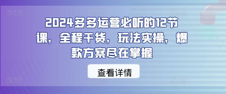 2024多多运营必听的12节课，全程干货，玩法实操，爆款方案尽在掌握-云库资源