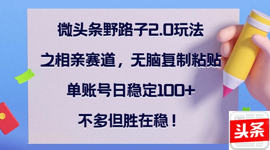 （12763期）微头条野路子2.0玩法之相亲赛道，无脑复制粘贴，单账号日稳定100+，不…-云库资源
