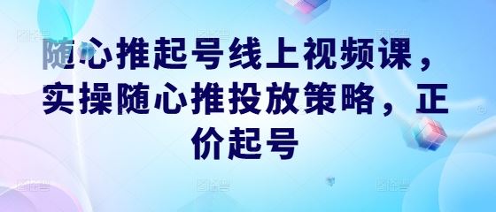 随心推起号线上视频课，实操随心推投放策略，正价起号-云库资源