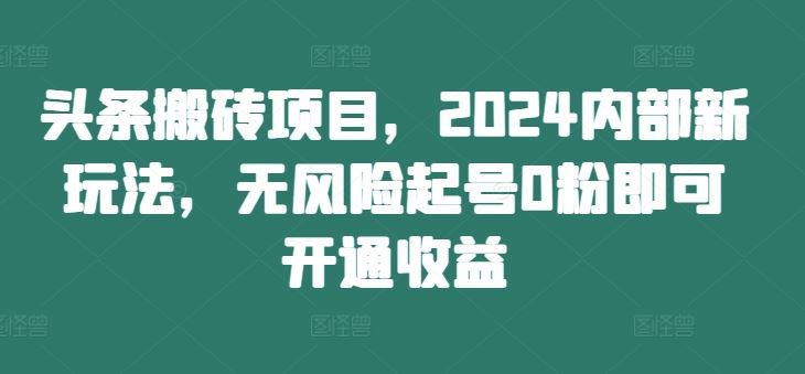 头条搬砖项目，2024内部新玩法，无风险起号0粉即可开通收益-云库资源