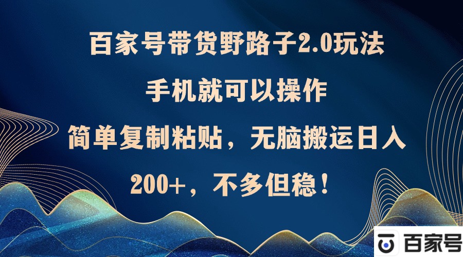 （12804期）百家号带货野路子2.0玩法，手机就可以操作，简单复制粘贴，无脑搬运日…-云库资源