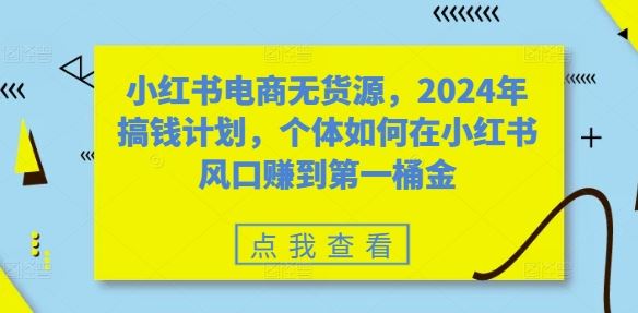 小红书电商无货源，2024年搞钱计划，个体如何在小红书风口赚到第一桶金-云库资源