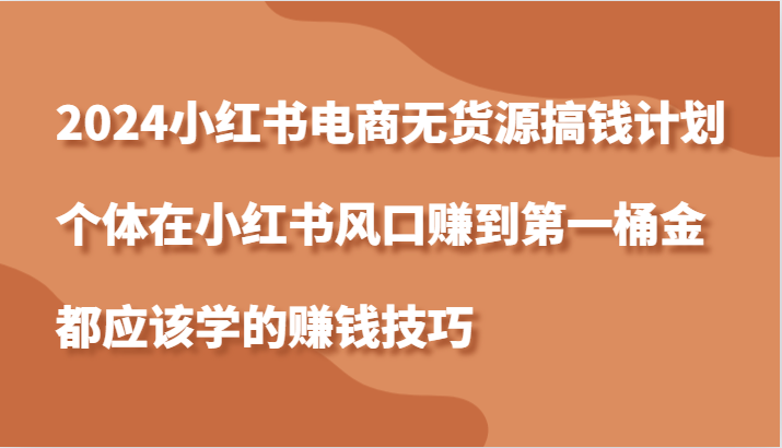 2024小红书电商无货源搞钱计划，个体在小红书风口赚到第一桶金应该学的赚钱技巧-云库资源