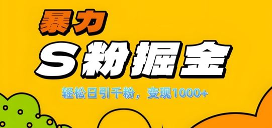 单人单机日引千粉，变现1k+，S粉流量掘金计划攻略【揭秘】-云库资源