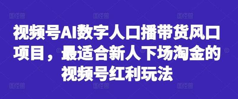 视频号AI数字人口播带货风口项目，最适合新人下场淘金的视频号红利玩法-云库资源