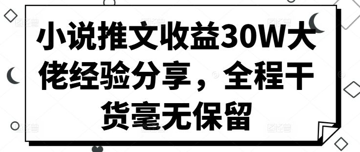 小说推文收益30W大佬经验分享，全程干货毫无保留-云库资源