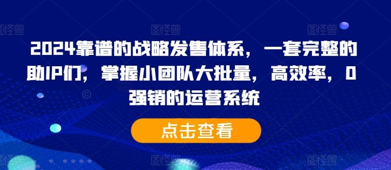 2024靠谱的战略发售体系，一套完整的助IP们，掌握小团队大批量，高效率，0 强销的运营系统-云库资源