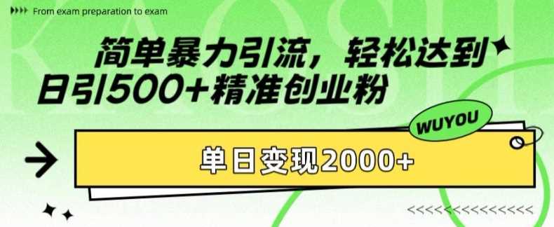 简单暴力引流，轻松达到日引500+精准创业粉，单日变现2k【揭秘】-云库资源