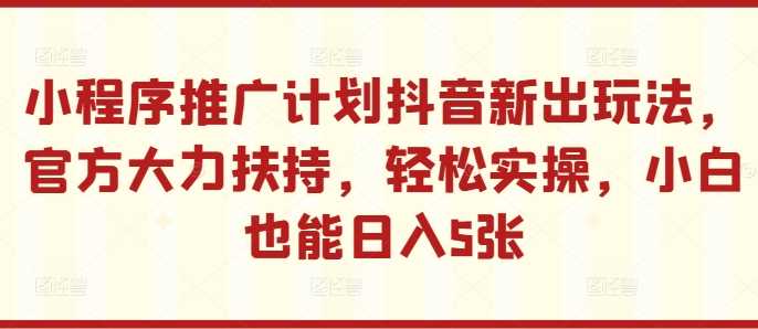 小程序推广计划抖音新出玩法，官方大力扶持，轻松实操，小白也能日入5张【揭秘】-云库资源