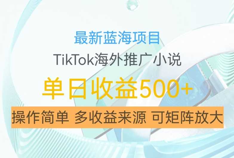 最新蓝海项目，利用tiktok海外推广小说赚钱佣金，简单易学，日入500+，可矩阵放大【揭秘】-云库资源