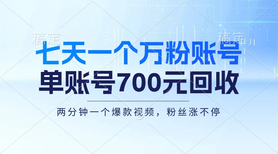 （13062期）七天一个万粉账号，新手小白秒上手，单账号回收700元，轻松月入三万＋-云库资源