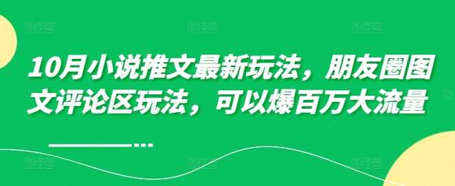 10月小说推文最新玩法，朋友圈图文评论区玩法，可以爆百万大流量-云库资源