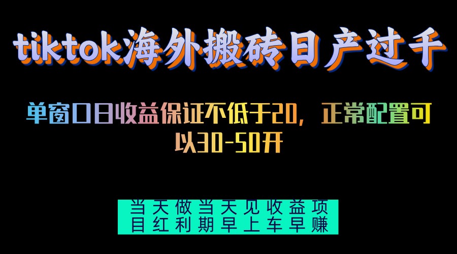（13079期）tiktok海外搬砖项目单机日产过千当天做当天见收益-云库资源