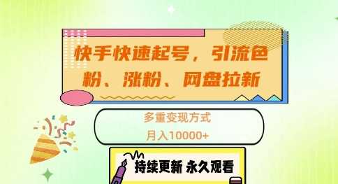 快手快速起号，引流s粉、涨粉、网盘拉新多重变现方式，月入1w【揭秘】-云库资源