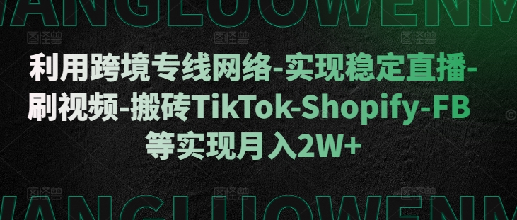 利用跨境专线网络-实现稳定直播-刷视频-搬砖TikTok-Shopify-FB等实现月入2W+【揭秘】-云库资源