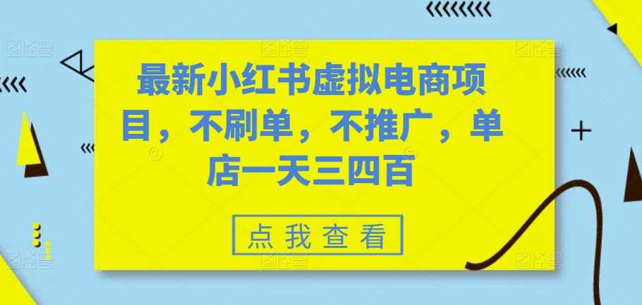 最新小红书虚拟电商项目，不刷单，不推广，单店一天三四百-云库资源