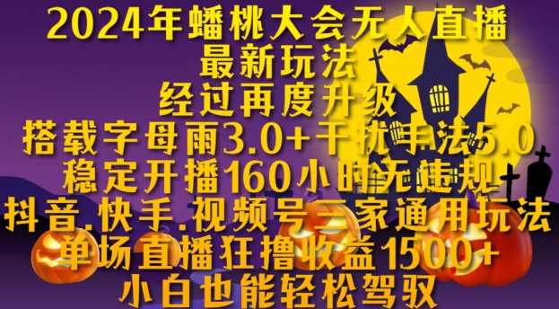 2024年蟠桃大会无人直播最新玩法，稳定开播160小时无违规，抖音、快手、视频号三家通用玩法【揭秘】-云库资源