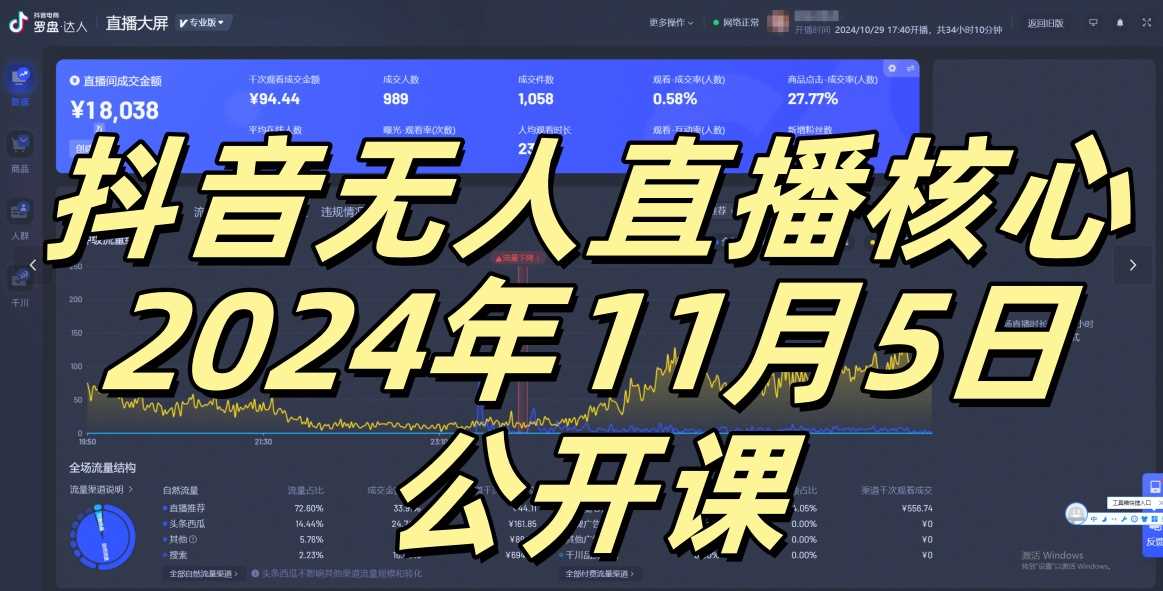 抖音无人直播核心公开课，咸鱼翻身小白可做带有睡后收入月入过万太简单【揭秘】-云库资源