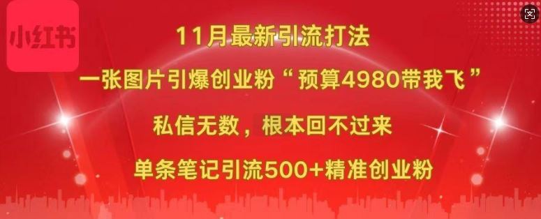 小红书11月最新图片打粉，一张图片引爆创业粉，“预算4980带我飞”，单条引流500+精准创业粉-云库资源