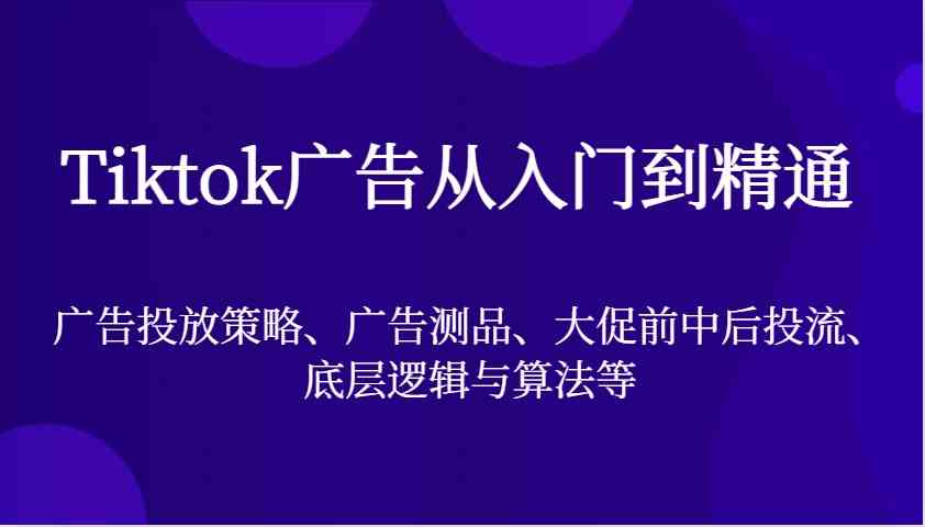 Tiktok广告从入门到精通，广告投放策略、广告测品、大促前中后投流、底层逻辑与算法等-云库资源