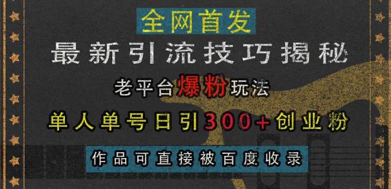 最新引流技巧揭秘，老平台爆粉玩法，单人单号日引300+创业粉，作品可直接被百度收录-云库资源