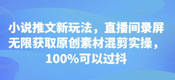 小说推文新玩法，直播间录屏无限获取原创素材混剪实操，100%可以过抖-云库资源