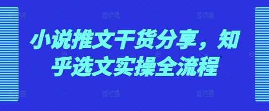 小说推文干货分享，知乎选文实操全流程-云库资源