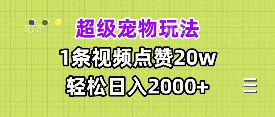 （13578期）超级宠物视频玩法，1条视频点赞20w，轻松日入2000+-云库资源