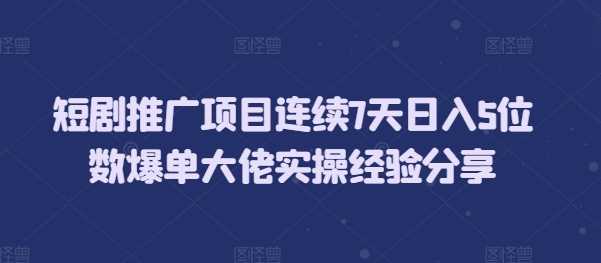 短剧推广项目连续7天日入5位数爆单大佬实操经验分享-云库资源