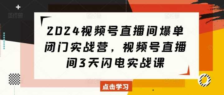 2024视频号直播间爆单闭门实战营，视频号直播间3天闪电实战课-云库资源