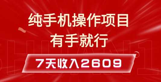 纯手机操作的小项目，有手就能做，7天收入2609+实操教程【揭秘】-云库资源