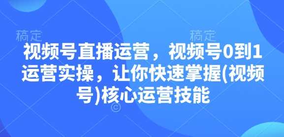 视频号直播运营，视频号0到1运营实操，让你快速掌握(视频号)核心运营技能-云库资源